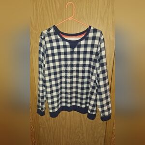 St. John's Bay Navy and White Plaid Crewneck Sweater